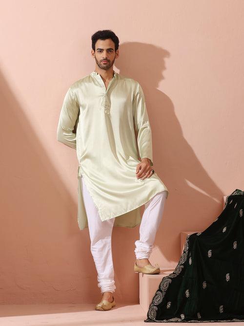 Sage Satin Kurta with Hidden Placket