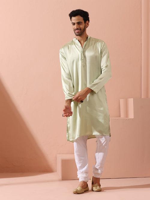 Sage Satin Kurta with Hidden Placket