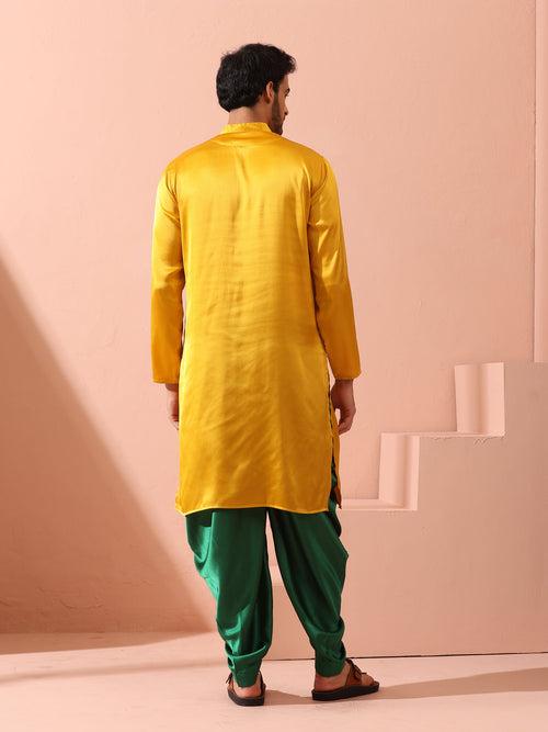 Yellow Python Satin Kurta with Hidden Placket