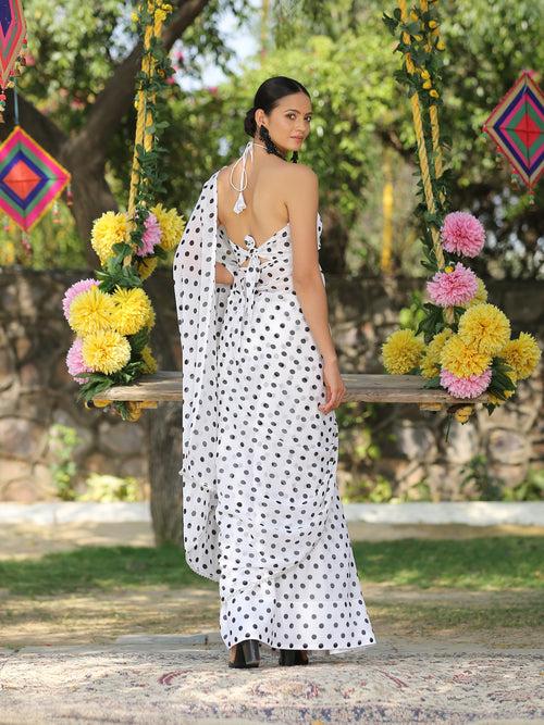 Blouse - White and Black Polka Dot Halter Blouse