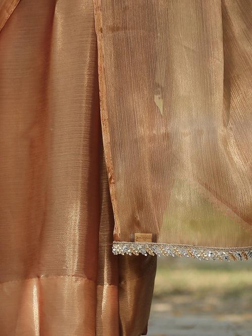 Pure Gold Organza Saree with Mirror Lace