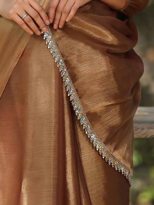 Pure Gold Organza Saree with Mirror Lace