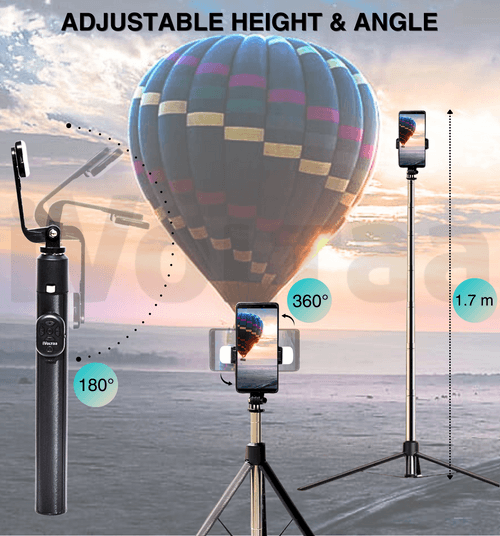 iVoltaa Super Long Extendable Selfie Stick Tripod with Detachable Wireless Remote and LED Flash Lights, in-Built Tripod for Smartphones and Go-Pro