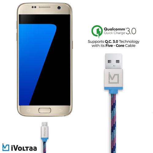 iVoltaa Pixie Micro USB to USB 2.4 Braided Cable - 3.3 Feet (1 Meter) - Kyber Blue