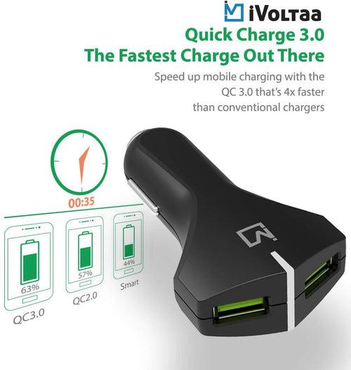 iVoltaa QC 3.0 Dual Port 36 W Turbo Car Charger with Type C Cable (Black)