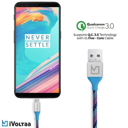 iVoltaa Pixie Type-C to USB 2.0 Cable - (4 Feet - 1.2 M) - Kyber Blue