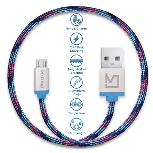 iVoltaa Pixie Micro USB Cable - (4 Feet - 1.2 M) - Yoda Green