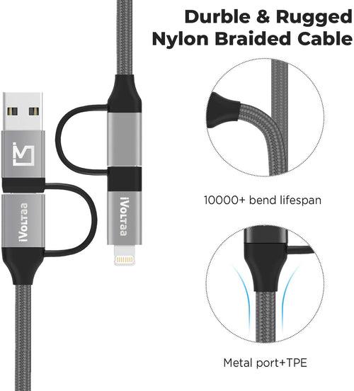 iVoltaa 4 in 1 PD Lightning 60W Type C/USB A to Type C/Lightning Cable Fast Data Transfer