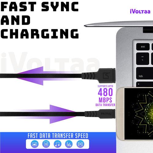 iVoltaa Fishnet 3A Sync & Fast Charge Micro USB Cable (1 M / 3.3 Ft. Long - Black)