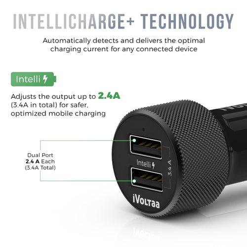 iVoltaa Intelli Charge Dual USB 3.4A Smart Car Charger for All Smartphones