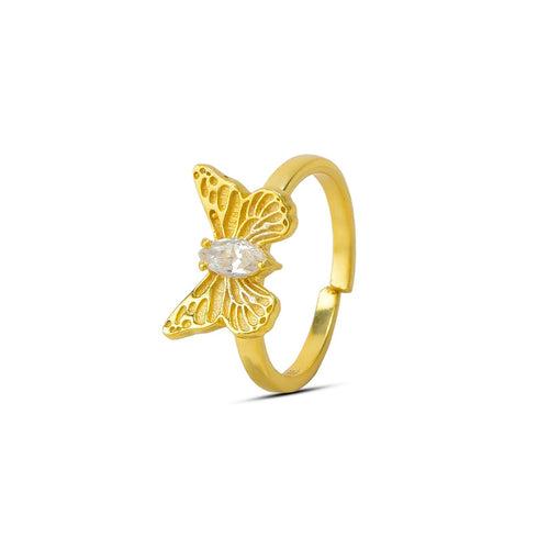 Golden Butterfly Open Ring in 92.5 Silver