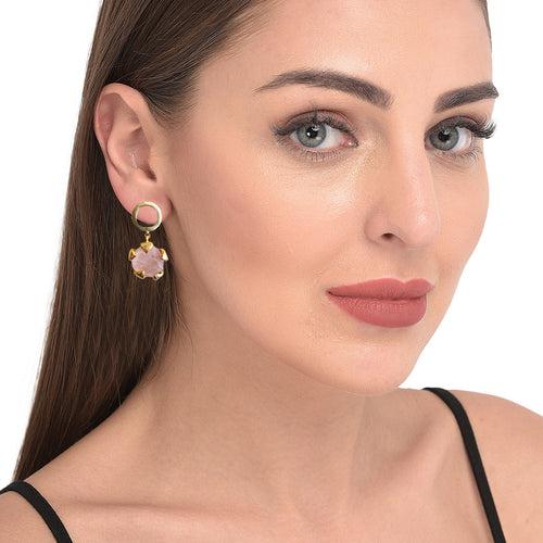 Round Petal Love with Rose Quartz Earring