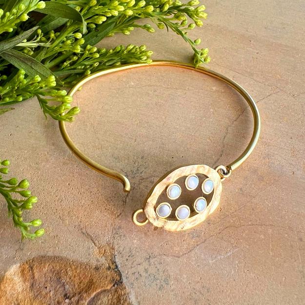 Sunflower Open Pearl Bangle Cuff