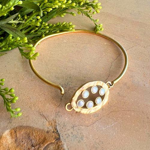 Sunflower Open Pearl Bangle Cuff