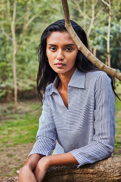 Striped Popover Shirt - Black