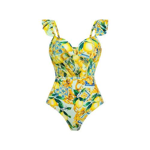 Lemon Spritzer Swimsuit with Ruffled Skirt