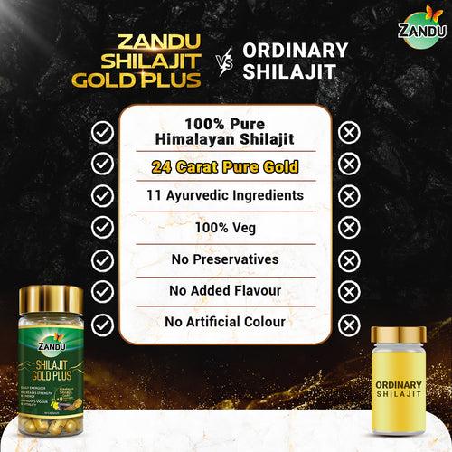 Zandu Shilajit Gold Plus for 2X Strength, Stamina, Vigour, Vitality & Power (20 Caps)