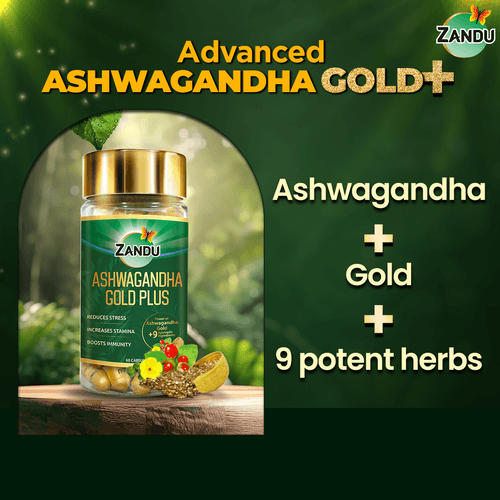 Ashwagandha Gold Plus (Real Gold) Capsules for Instant Stress Relief, Immunity & Stamina (60 Caps)