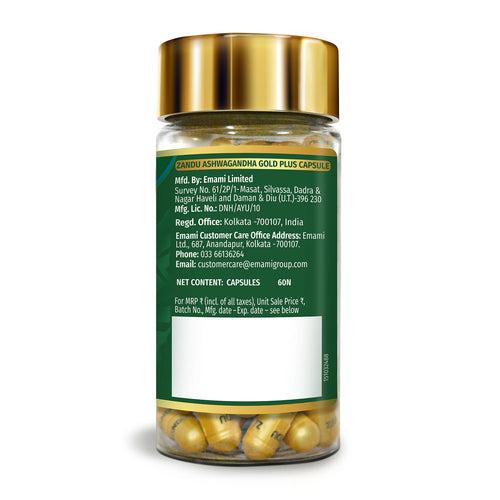 Ashwagandha Gold Plus (Real Gold) Capsules for Instant Stress Relief, Immunity & Stamina (60 Caps)