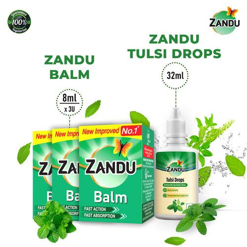 Balm (8ml) (Pack of 3) & Tulsi Drops (32 ml)