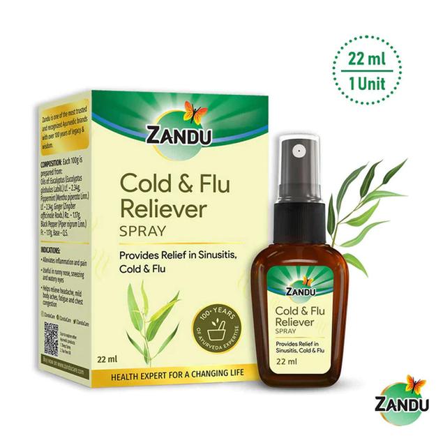 Zandu Cold & Flu Nasal Reliever Spray for Cold, Sinus & Allergies (22ml)