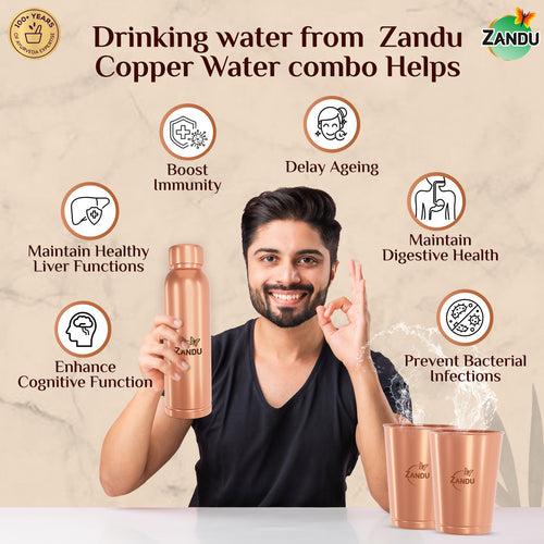 Zandu Copper Combo Pack (950ml Copper Bottle + 2x300ml Copper Tumblers)