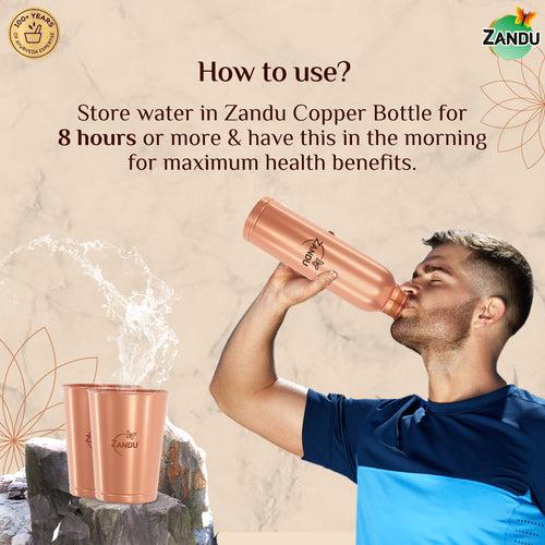 Zandu Copper Combo Pack (950ml Copper Bottle + 2x300ml Copper Tumblers)