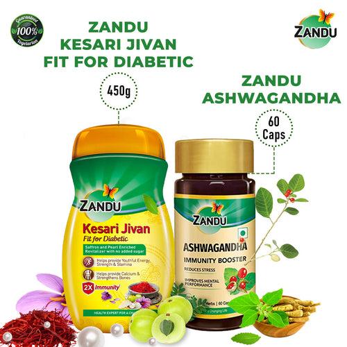 Kesari Jivan Fit for diabetic (450g) & Ashwagandha (60 Caps) Combo