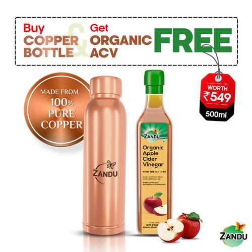 Zandu Copper Bottle with Free Organic Apple Cider Vinegar (500ml)