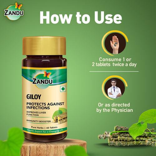 Zandu Giloy Tablets for Natural Immunity & Strength Against Infections (60 Tabs)