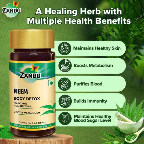 Zandu Neem Tablets | Made With 100% Pure Neem Extract (60 Tabs)