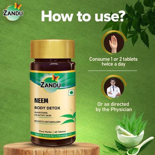 Zandu Neem Tablets | Made With 100% Pure Neem Extract (60 Tabs)