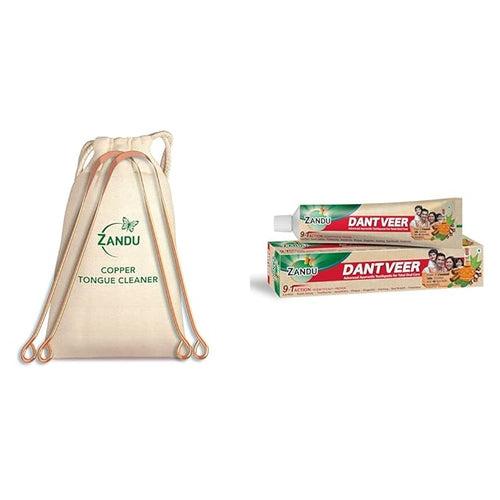 Zandu DantVeer Toothpaste | 200gm || Zandu Copper Tongue Cleaner | Pack of 2