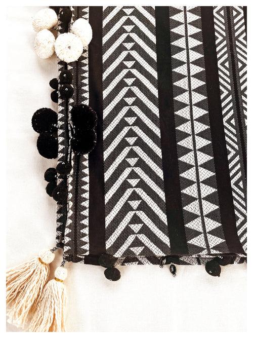 Embellished Cotton Stole - Black