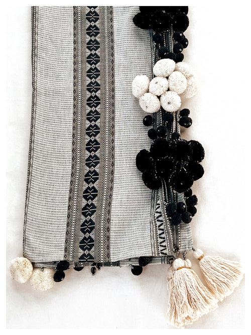 Embellished Cotton Stole - Grey