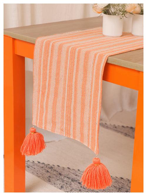 Peach & Silver Striped Table Runner