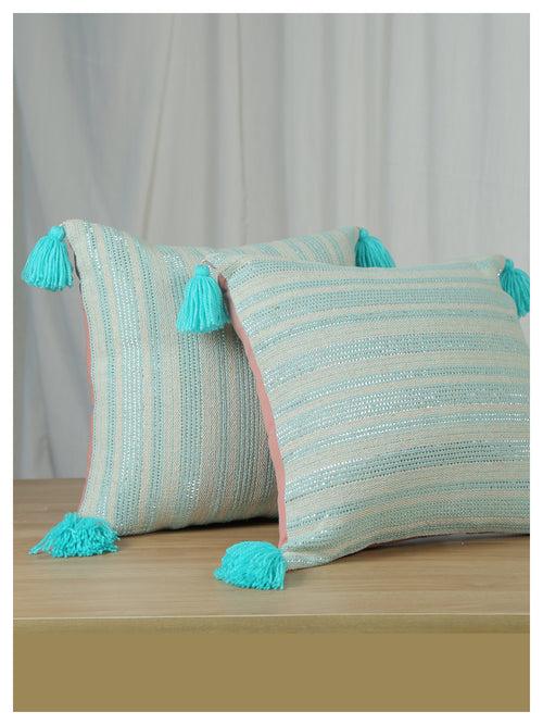 Sunlit Stripes Cushion - Aqua - Set of 2