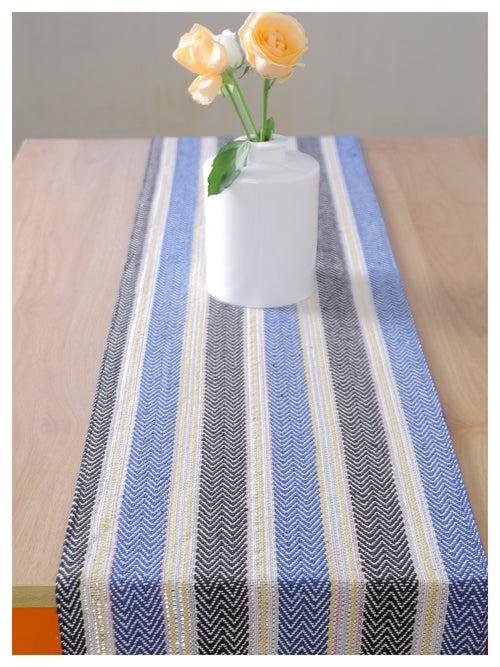 Tasseled Table Runner - Black & Blue