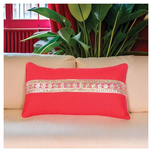 Festive Cushion with Gota Embroidery - Red