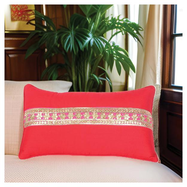 Festive Cushion with Gota Embroidery - Red