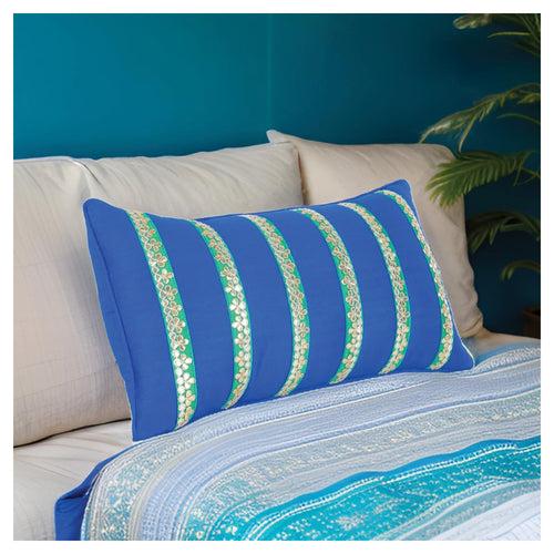 Festive Cushion with Gota Embroidery - Blue & Green