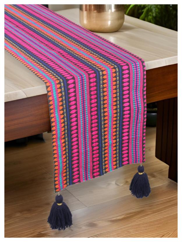 Navy and Hot Pink Table Runner with Tassels