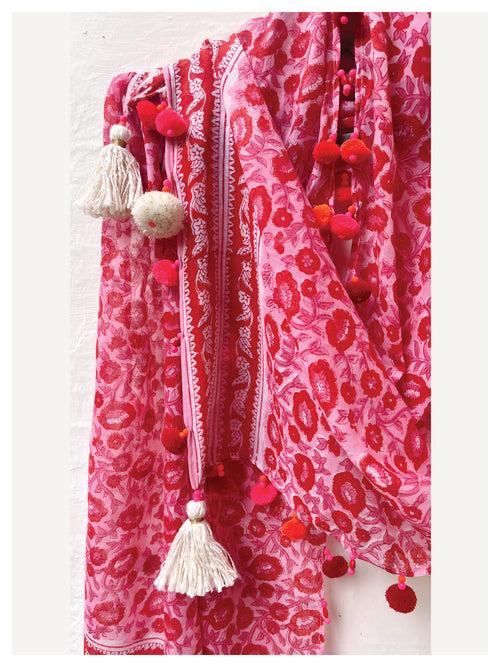 Peppy Cotton Stole - Pink Floral