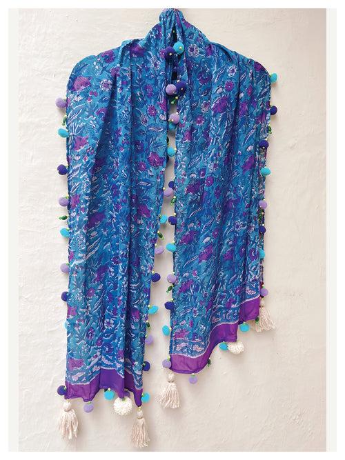 Peppy Cotton Stole - Blue & Purple