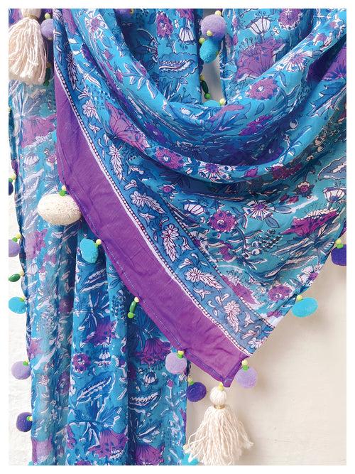 Peppy Cotton Stole - Blue & Purple