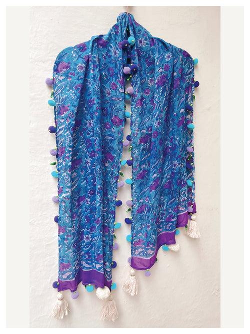 Peppy Cotton Stole - Blue & Purple