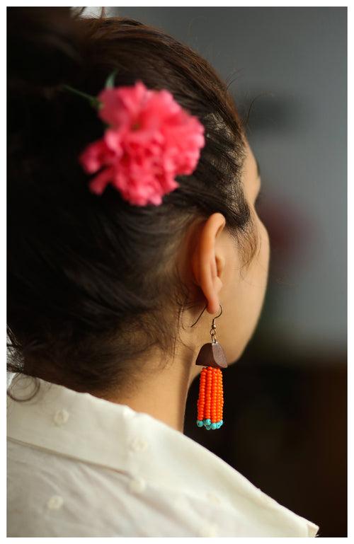 Beaded Tassel Earrings - Orange