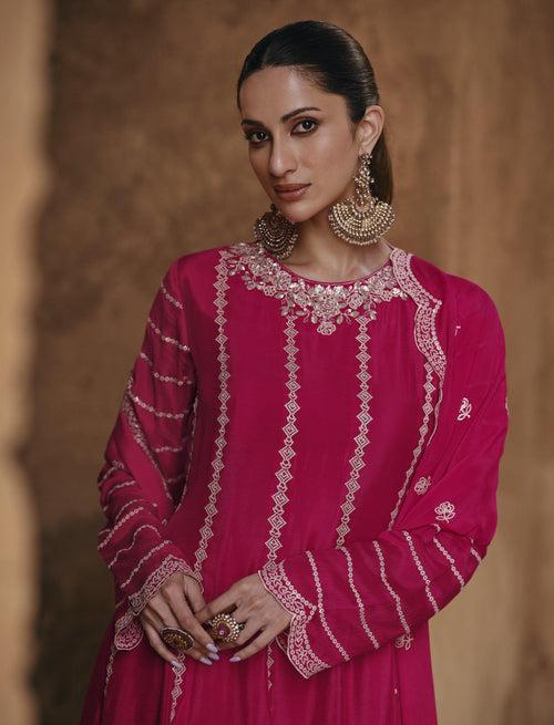 All Occasion Wear Pink Silk Sharara Suit For Sangeet Party