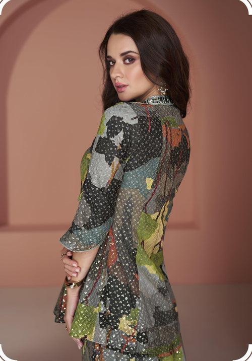 Mehendi Wear Multi-Color Silk Trendy Co-ord Set | Celebrity Fashion