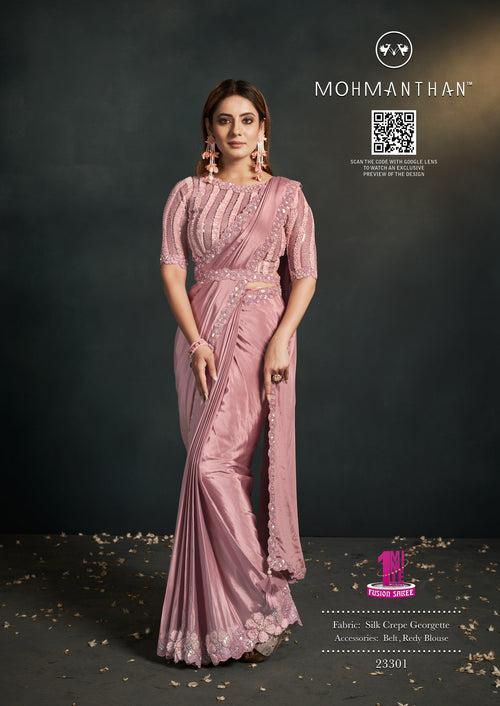 Cocktail Party Wear Crepe Saree with Belt